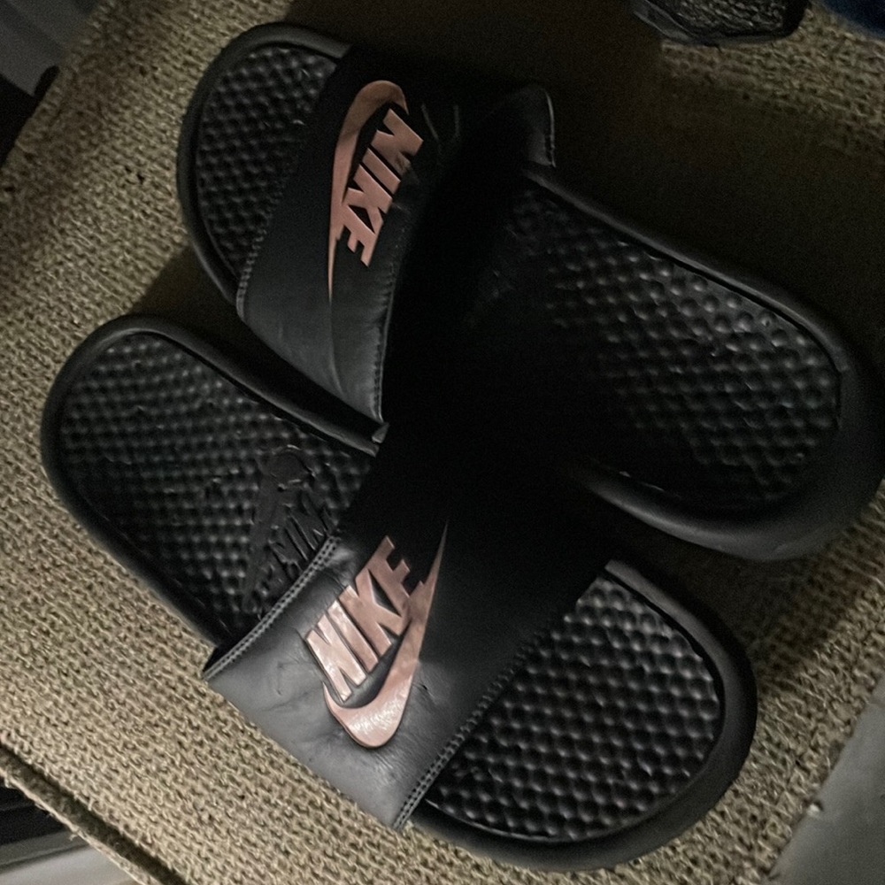 Pink and Black Nike Slides (Mens US 9)